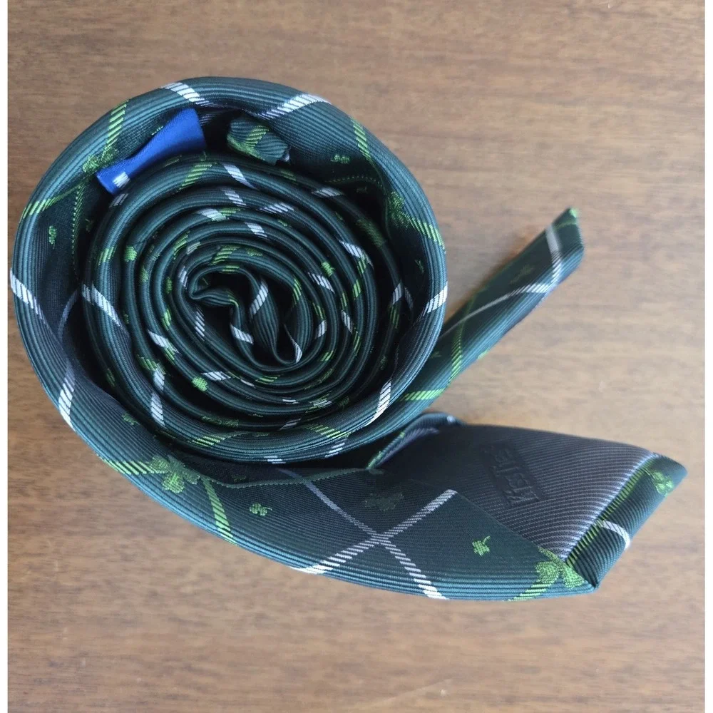 Kissties Clover Silk Tie Men's Shamrock Plaid Green St Patrick's‎ Day